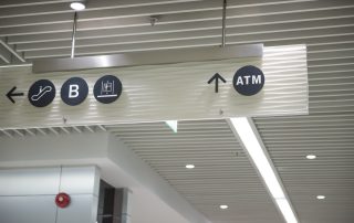 Signs in a commercial building