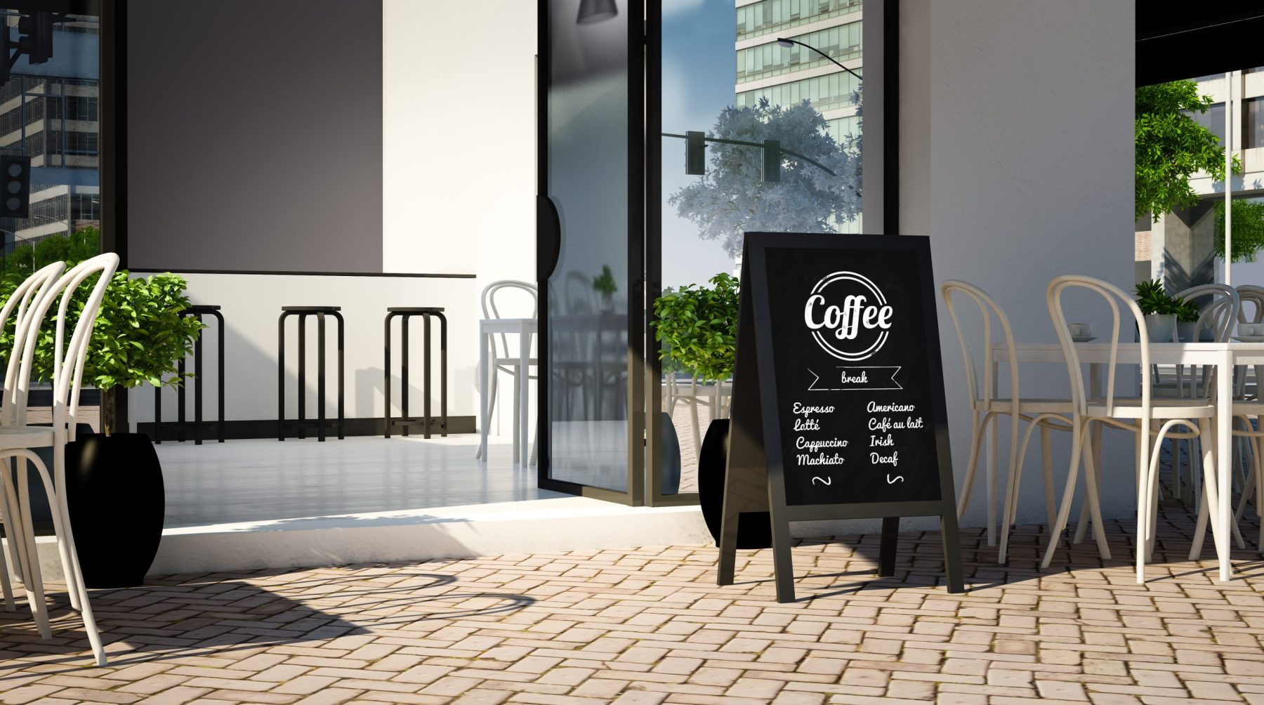 coffee shop entrance with menu board blackboard restaurant sign