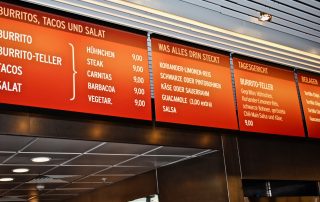 Restaurant sign, menu board showing Mexican food menu clear signs